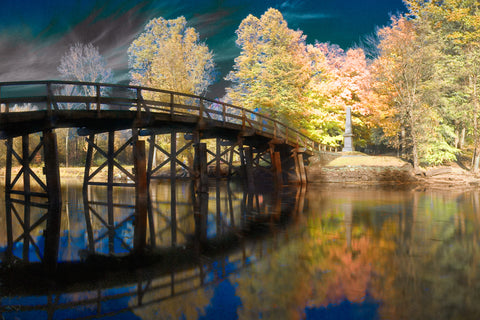 Color infrared panorama of Old North Bridge, Concord MA