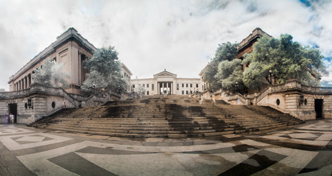 Color infrared panorama of Front Steps of the University of Havana, Vedado, Havana, Cuba