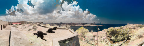 Color infrared panorama of La Cabaña Fortress, Havana, Cuba