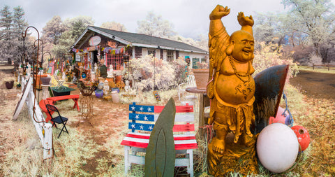 Color infrared panorama of Buddha & Beads Shop,  Eastham