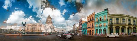 Color infrared panorama of Paseo de Martí with the Capitolio, Havana, Cuba