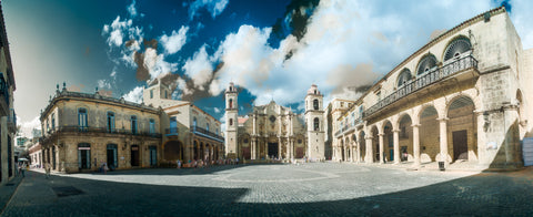 Color infrared panorama of Plaza Catedral, Havana, Cuba