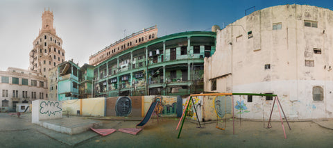 Color infrared panorama of Playground and Flats in Central Havana, Havana, Cuba