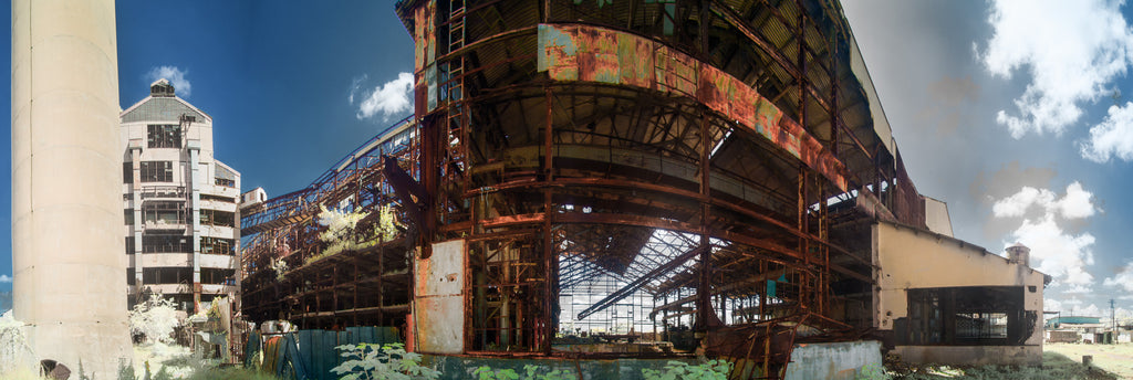 Color infrared panoramic photo of Sugar Mill Ruins, Camilo Cienfuegos, Cuba