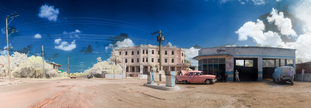 Color infrared panoramic photo of the Cojimar Gas Station, Cojimar, Cuba