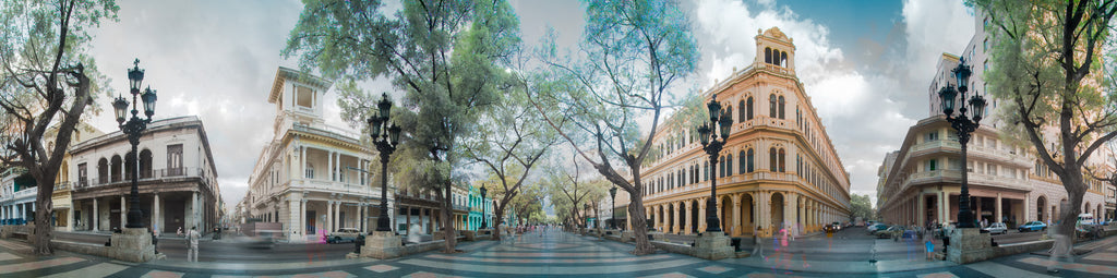 Color infrared panorama of Paseo del Prado, Havana, Cuba