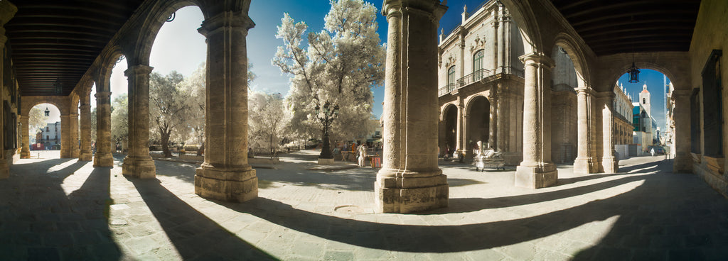 Color infrared panorama of Plaza de Armas, Havana, Cuba