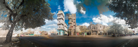 Color infrared panorama of Art Deco Buildings at the Old City Wall, Havana, Cuba