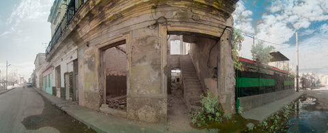 Color infrared panoramic photo of the Collapsed Home, Regla, Havana, Cuba