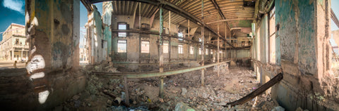 Color infrared panorama of Collapsed Factory, Central Havana, Cuba