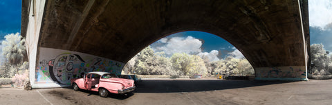 Color infrared panoramic photo of ‘58 Chevy Delray Beneath the Almendares Bridge, Havana, Cuba