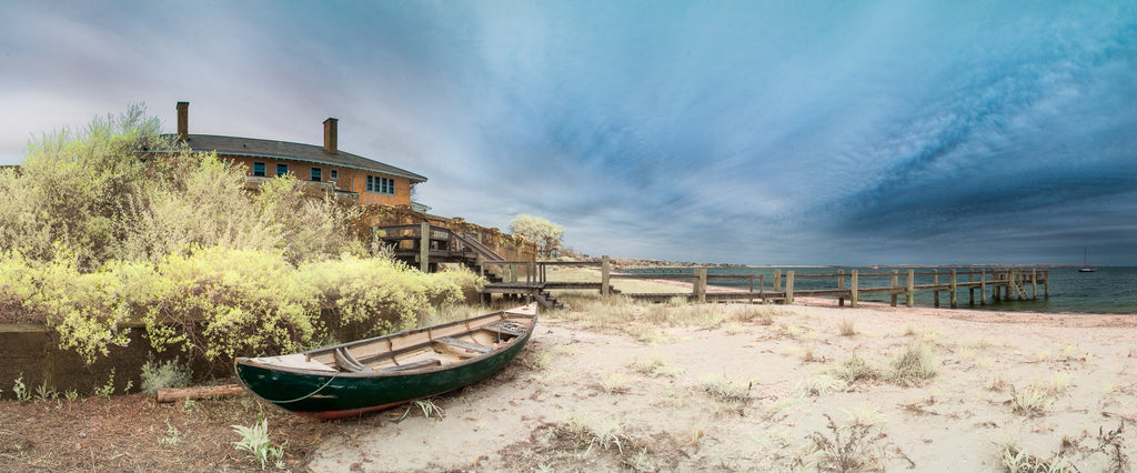 Color infrared panorama of Boat and Dock at Holbrook Cottage, Hyannis Port