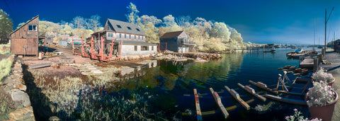 Color infrared panorama of Quissett Harbor Boatyard,  Falmouth
