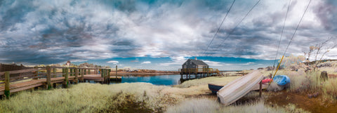 Color infrared panorama of Harbor Way Boathouse, Harwich