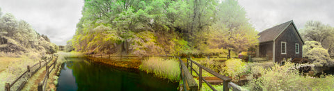 Color infrared panorama of Stony Brook Grist Mill, Brewster