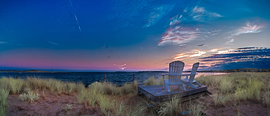 Color infrared panorama of Adirondack Chairs at Dusk, Wellfleet