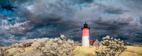 Color infrared panorama of Nauset Light, Eastham