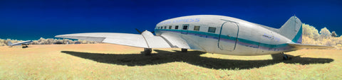 Color infrared panorama of Douglas DC-3, Cape Cod Airfield, Barnstable