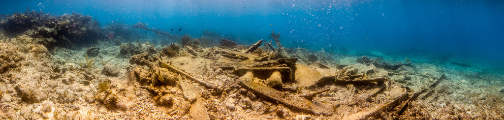 Underwater panorama of the Wreck of the Hannah M. Bell #1, Key Largo