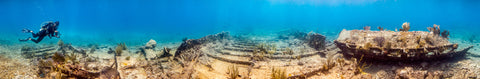 Underwater panorama of the Wreck of the Hannah M. Bell, Key Largo