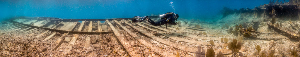 Underwater panorama of the Wreck of the Hannah M. Bell #3, Key Largo